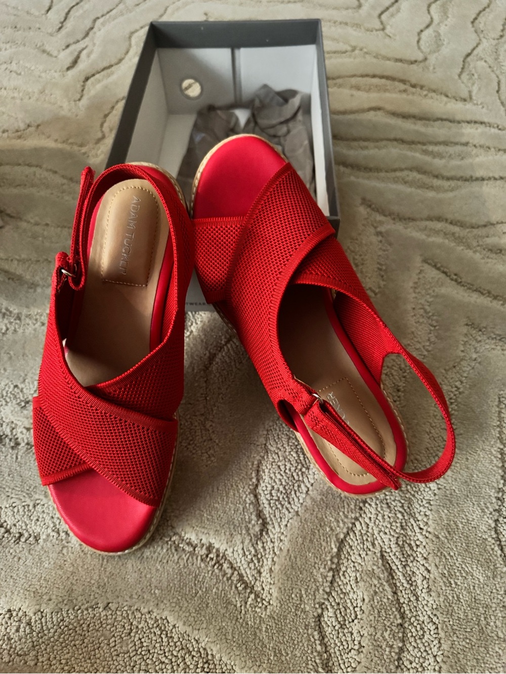 Adam Tucker Red Crisscross Slingback Wedge Sandals